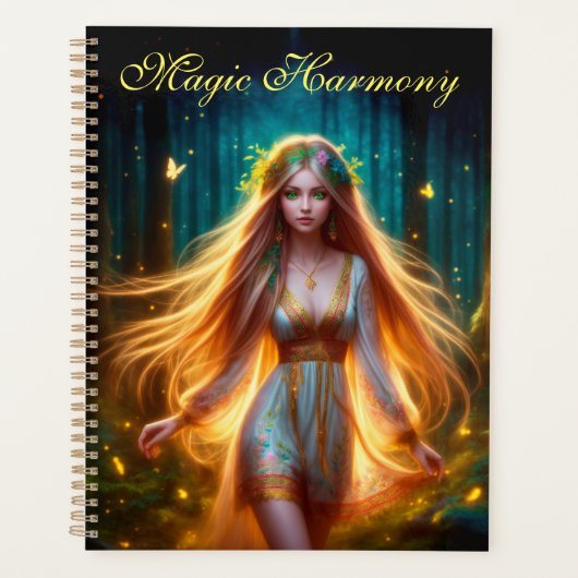 Hout nimf fee meisje goud helder bos bloemen planner (Voorkant)