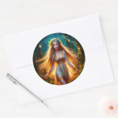 Hout nimf fee meisje goud helder bos bloemen ronde sticker (Envelop)