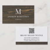 Hout Oak Pattern Monogram QR Code Visitekaartje (Voorkant / Achterkant)