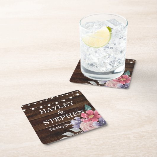 Hout Onderzetters Rustic Pink Flowers Wedparty (Insitu)