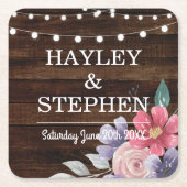 Hout Onderzetters Rustic Pink Flowers Wedparty (Voorkant)