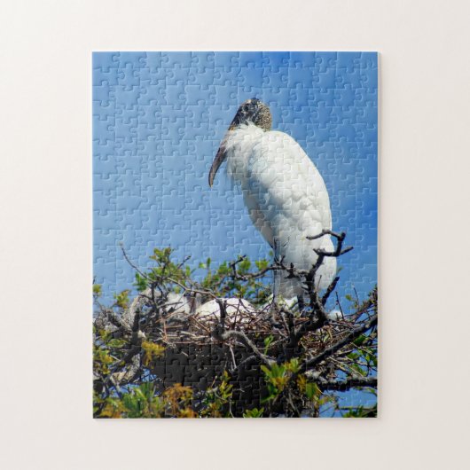 Hout Ooievaar met nestende baby's Legpuzzel (Verticaal)