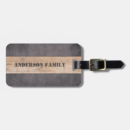 Hout op donkere achtergrond, familienaam bagagelabel (Voorkant horizontaal)