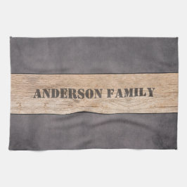 Hout op donkere achtergrond, familienaam theedoek