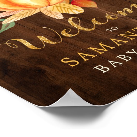 Hout Oranje Aquarel Pompoen Goud Herfst Douche Poster (Hoek)