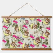 Hout Overgoten Wandtapijt Aap Bananen Harten Hangend Wandkleed (Voorkant)