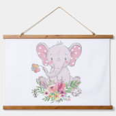 Hout Overgoten Wandtapijt Roze Olifant Bloemen Hangend Wandkleed (Voorkant)