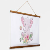 Hout Overgoten Wandtapijt Roze Olifant Bloemen Hangend Wandkleed (Gebogen)