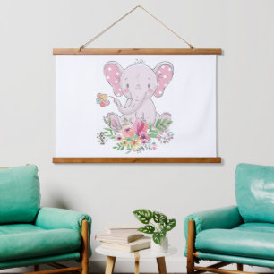 Hout Overgoten Wandtapijt Roze Olifant Bloemen Hangend Wandkleed