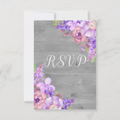 Hout Paarse Bloemen Bruiloft RSVP (Achterkant)