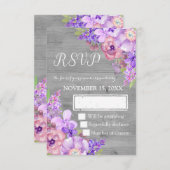 Hout Paarse Bloemen Bruiloft RSVP (Voorkant / Achterkant)
