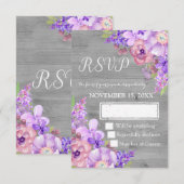  Hout Paarse Bloemen Bruiloft RSVP Kaartje (Voorkant / Achterkant)