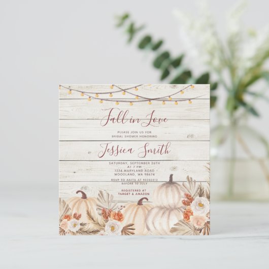 Hout Pampas Grass Pumpkin Herfst in Love Shower Kaart (Staand voorkant)