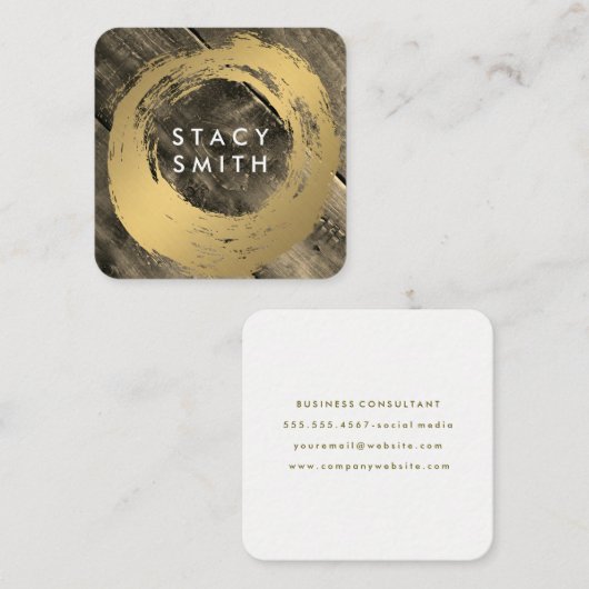 Hout-paneelgoud geborsteld vierkante visitekaartje (Voorkant / Achterkant)