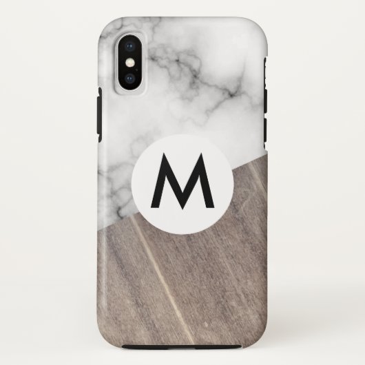 Hout Panel marmer met monogram Case-Mate iPhone Case (Achterkant)