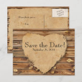 Hout perkament gehavende hart Save the Date Aankondigingskaart (Voorkant / Achterkant)