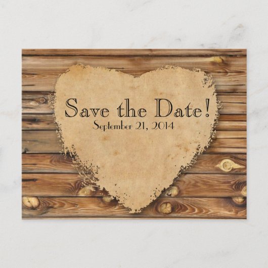 Hout perkament gehavende hart Save the Date Aankondigingskaart (Voorkant)