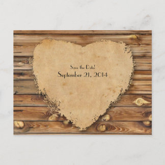 Hout perkament gehavende hart Save the Date Aankondigingskaart