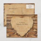 Hout perkament gehavende hart Save the Date Aankondigingskaart (Voorkant / Achterkant)