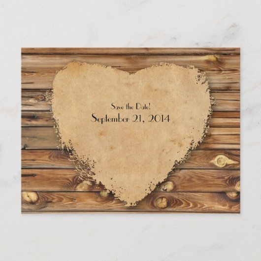 Hout perkament gehavende hart Save the Date Aankondigingskaart (Voorkant)