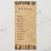 Hout perkament rustiek land bruiloft programma men programmakaart (Achterkant)