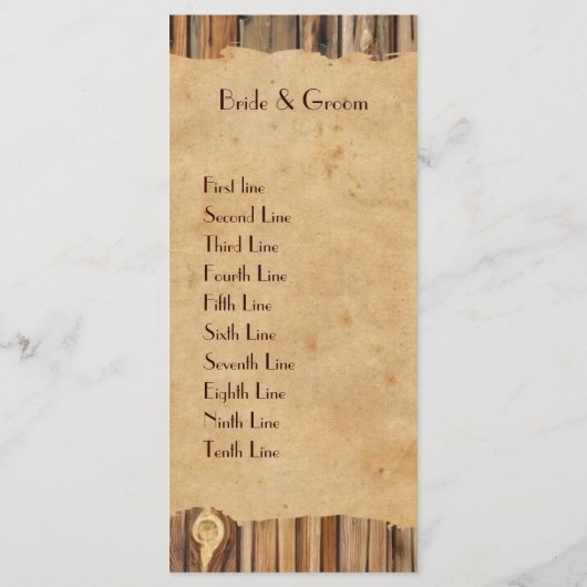 Hout perkament rustiek land bruiloft programma men programmakaart (Achterkant)