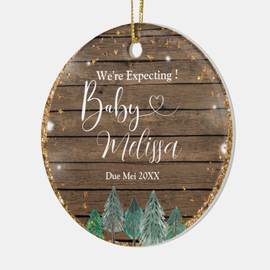 Hout Pine Tree We verwachten ouders Keramisch Ornament (Links)