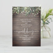 Hout Plank Greenery String Lights Wedding Kaart (Staand voorkant)