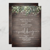 Hout Plank Greenery String Lights Wedding Kaart (Voorkant / Achterkant)