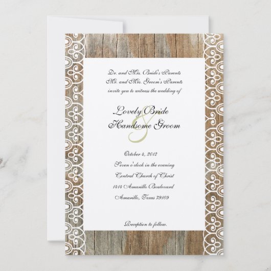 Hout Rings Shabby Lace Heart Weddenschap Kaart (Voorkant)