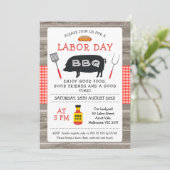 Hout Rood Plaid Varken Dag BBQ Uitnodiging (Staand voorkant)