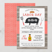 Hout Rood Plaid Varken Dag BBQ Uitnodiging (Voorkant / Achterkant)