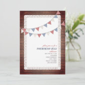  Hout Rood Wit & Blauw Bunting 4 juli Kaart (Staand voorkant)