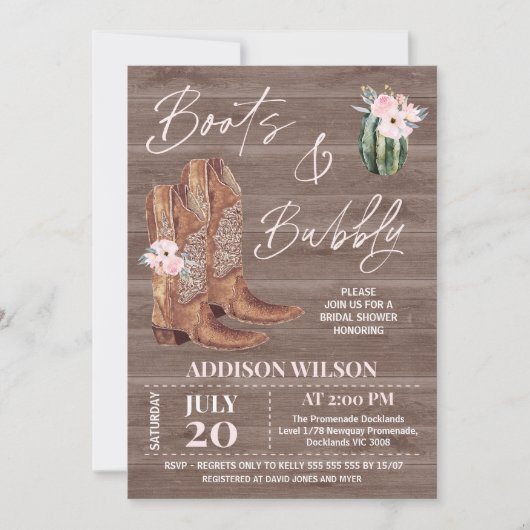 Hout Roze Bloemlaarzen en Bubble Vrijgezellenfeest Kaart (Voorkant)