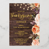 Hout Roze en Perzikflora met lichte Thanksgiving Folie Uitnodiging (Voorkant)