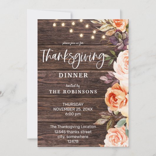 Hout Roze en Perzikflora met lichte Thanksgiving Kaart (Voorkant)