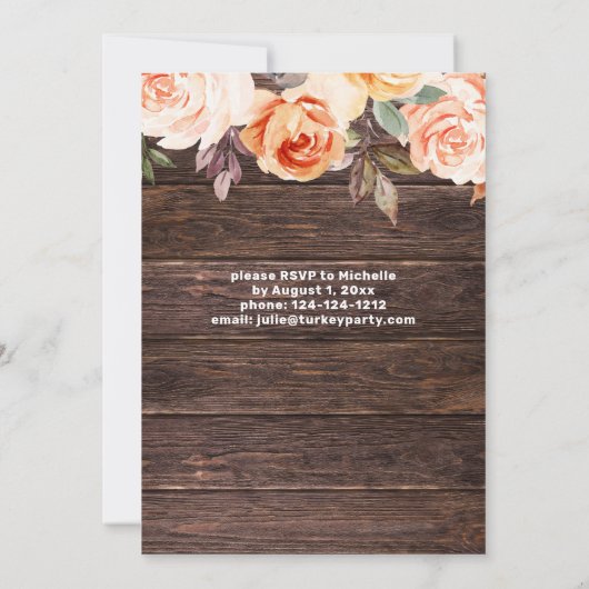 Hout Roze en Perzikflora met lichte Thanksgiving Kaart (Achterkant)