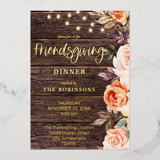 Hout Roze en PerzikFloral met licht Folie Uitnodiging (Voorkant)