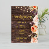 Hout Roze en PerzikFloral met licht Folie Uitnodiging (Staand Voorkant)