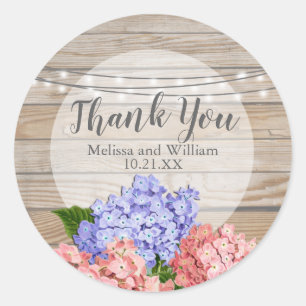 Hout Roze Hydrangea String Lights Bruidskleur Ronde Sticker