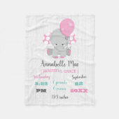 Hout Roze Olifant Meisje Baby Geboortestatistieken Fleece Deken (Voorkant)