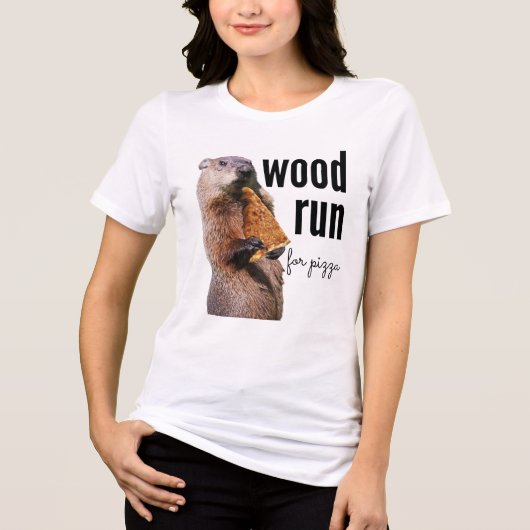 Hout Run voor Pizza (met Woodchuck) Tri-Blend Shirt (Voorkant)