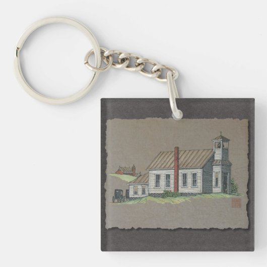Hout Rural Church Sleutelhanger (voorkant)