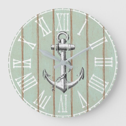  hout Rustic Anchor Nautical Grote Klok (Voorkant)