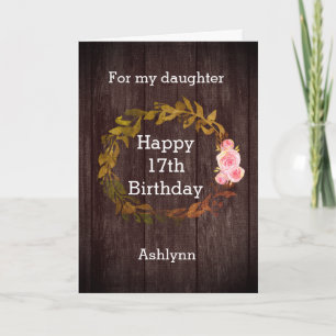 Hout Rustic and Waterverf Floral 17th Birthday Kaart