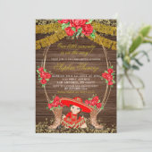 Hout Rustic Mexican Red Charra Baby shower Invite Kaart (Staand voorkant)