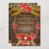Hout Rustic Mexican Red Charra Baby shower Invite Kaart (Voorkant / Achterkant)