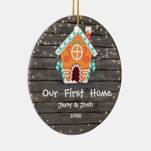 Hout Rustic Ons eerste kerstfeest thuis Keramisch Ornament (Rechts)