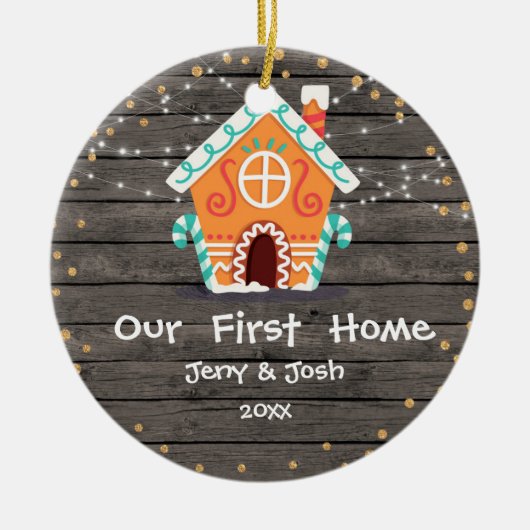 Hout Rustic Ons eerste kerstfeest thuis Keramisch Ornament (Voorkant)