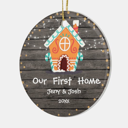 Hout Rustic Ons eerste kerstfeest thuis Keramisch Ornament (Links)